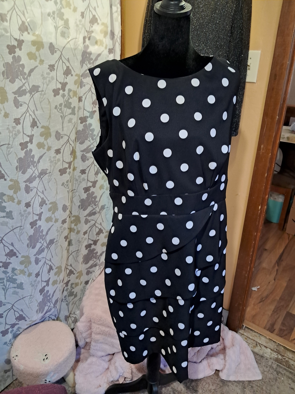 dressbarn Black Polka Dot Midi Dress